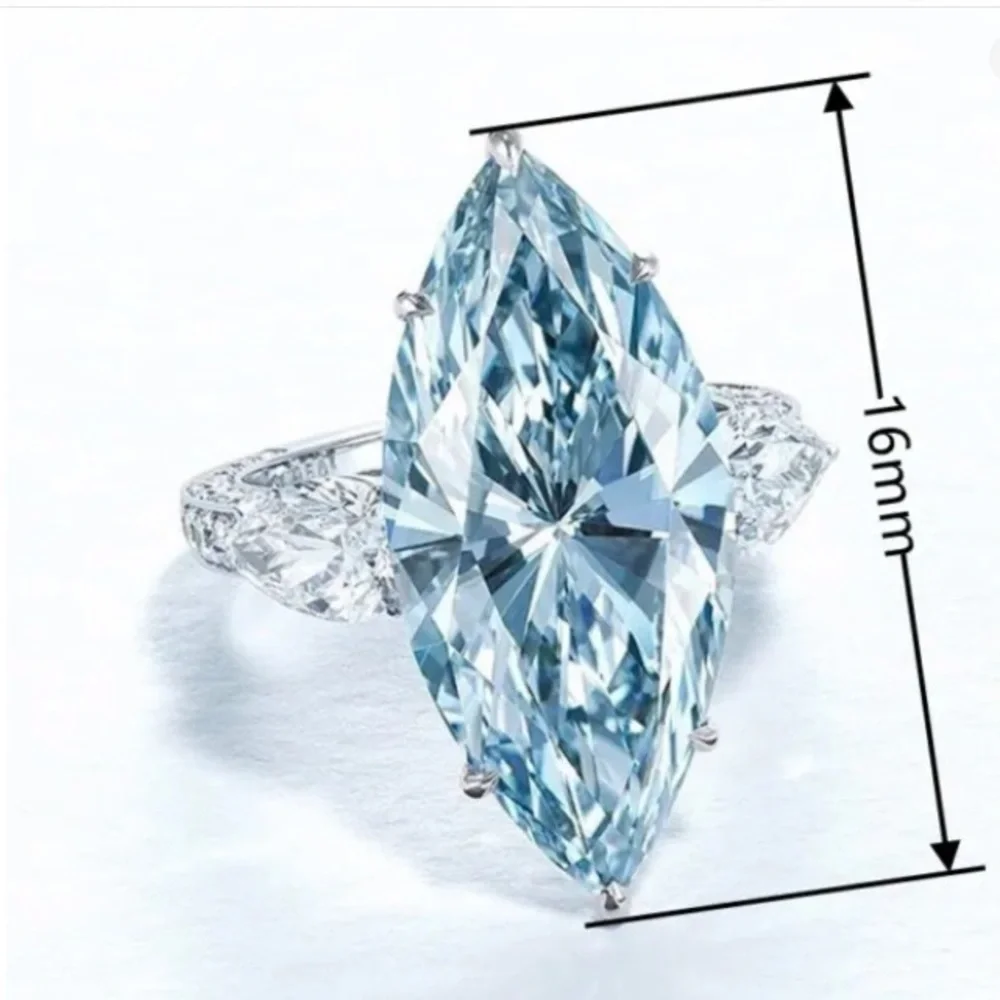- New-Sky Blue Aquamarine & 18k White Gold Plated Ring Size 7